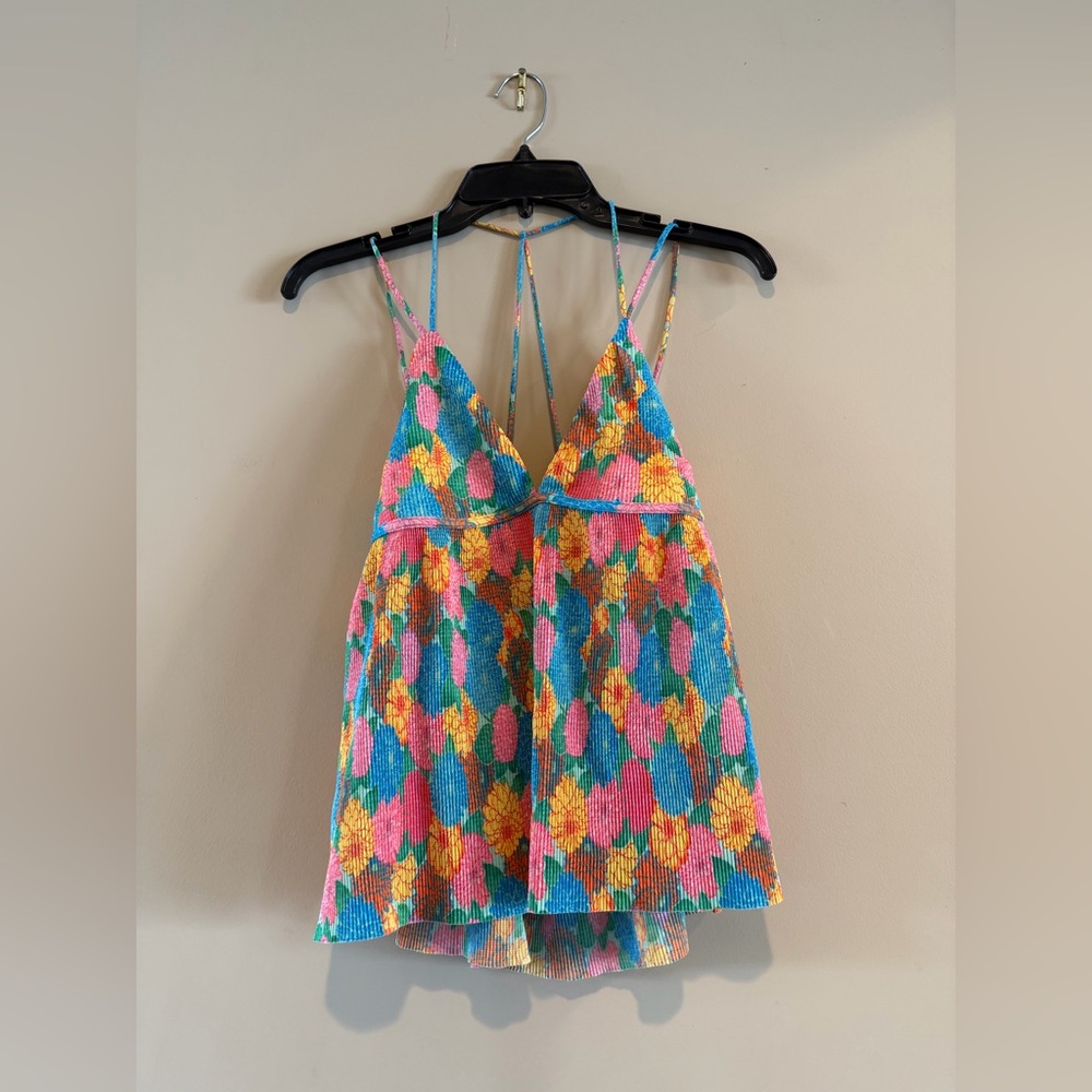 ZARA Floral Textured Crop Top – Colorful Summer – Size M (Excellent Condition)